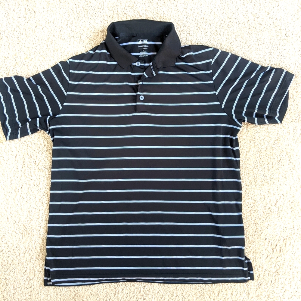 Adidas Puremotion Polo 100% Polyester Short Sleeve Shirt Men's Large Black
